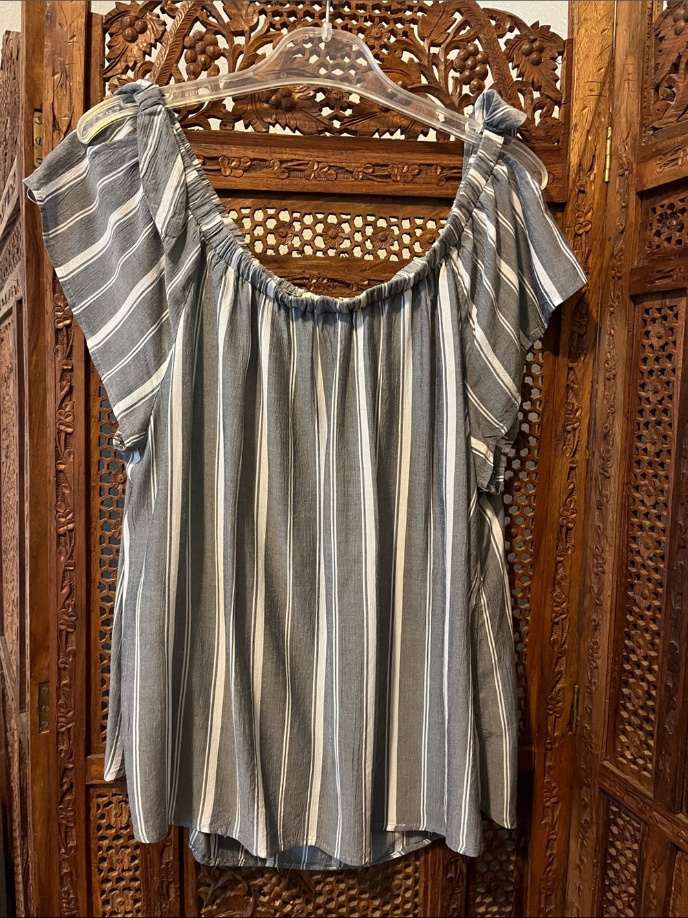 Maurices Striped Off-Shoulder Tunic - Gray and White